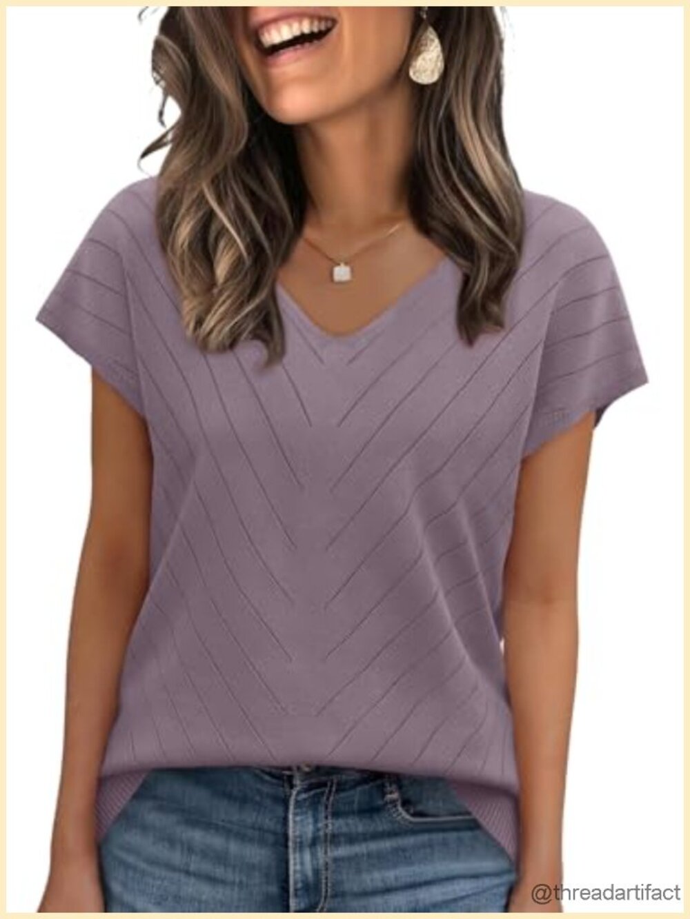 Short Sleeve V Neck Sweater Lightweight Knit Pullover Summer Beach Vacation